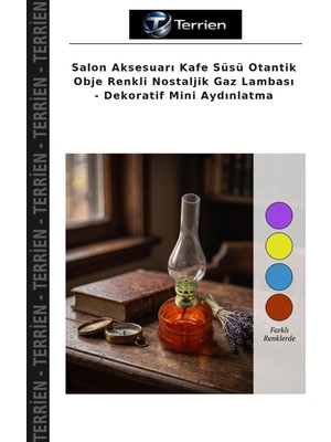 Terrien Salon Aksesuarı Kafe Süsü Otantik Obje Renkli Nostaljik Gaz Lambası - Dekoratif Mini Aydınlatma