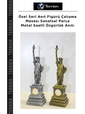 Terrien Özel Seri Anıt Figürü Çalışma Masası Sanatsal Parça Metal Saatli Özgürlük Anıtı