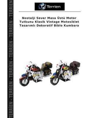Terrien Nostalji Sever Masa Üstü Motor Tutkunu Klasik Vintage Motosiklet Tasarımlı Dekoratif Biblo Kumbara