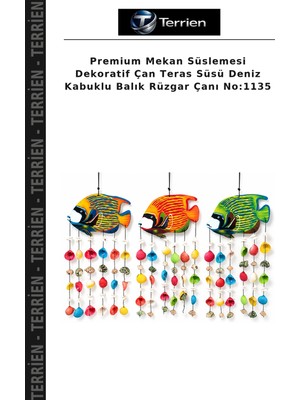 Terrien Premium Mekan Süslemesi Dekoratif Çan Teras Süsü Deniz Kabuklu Balık Rüzgar Çanı NO:1135