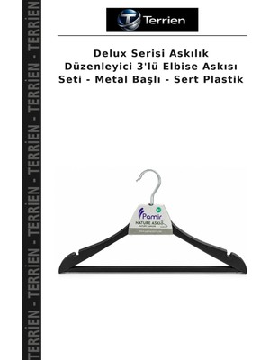 Terrien Delux Serisi Askılık Düzenleyici 3'lü Elbise Askısı Seti - Metal Başlı - Sert Plastik