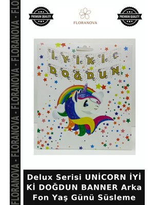 Floranova Delux Serisi Unicorn Iyi Ki Doğdun Banner Arka Fon Yaş Günü Süsleme