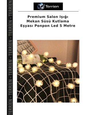 Terrien Premium Salon Işığı Mekan Süsü Kutlama Eşyası Ponpon LED 5 Metre