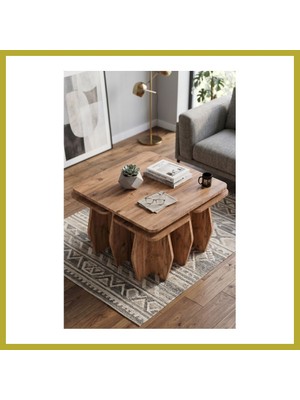 Bezos Orta Sehpa ve Zigon Sehpa 5'li Set Modern Çok Amaçlı Salon Oturma Odası Yan Sehpa 9248 Atlantik Çam Bcks