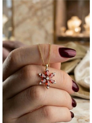 Bs Begisilver Kadın Kamelya Lotus Kolye-Garnet Renk