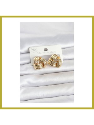 Bezos 316L Çelik Gold Renk Sarmal Model Kadın Küpe Bcks