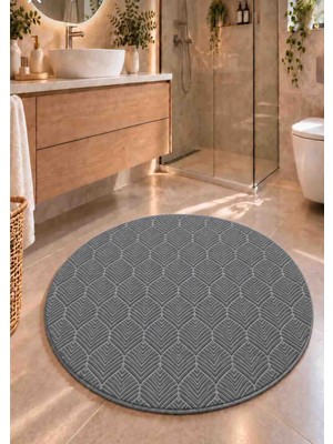 Talvora Home Yaprak Embos Koyu Gri Yıkanabilir Kaymaz Taban Su Emer 80*80 1 Adet Banyo Halısı