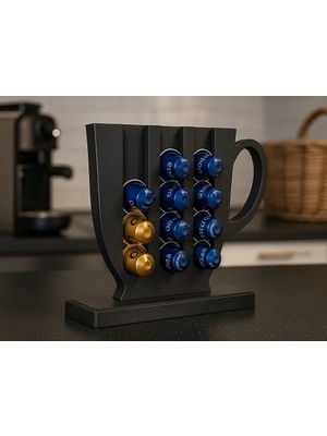3D Baskı Kahve Kapsül Standı Tezgah Üstü Kapsül Organizer Düzenleyici Kupa Formlu Dekoratif Siyah