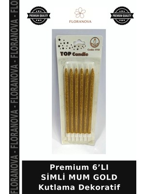 Floranova Premium 6’lı Simli Mum Gold Kutlama Dekoratif
