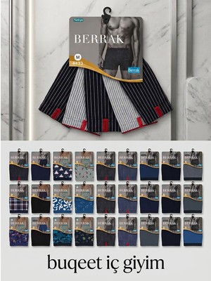 Berrak • Buqeet Iç Giyim Erkek Çizgili-Düz 6'lı Paket Model Dar Kesim Boxer Seti Karma