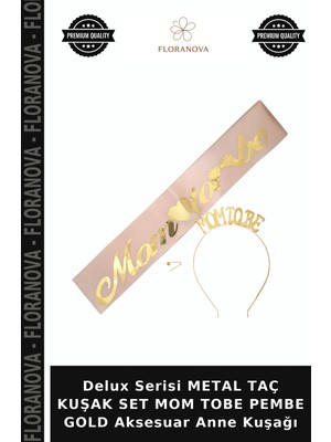 Floranova Delux Serisi Metal Taç Kuşak Set Mom Tobe Pembe Gold Aksesuar Anne Kuşağı