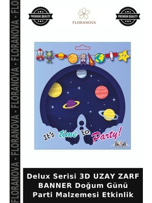 Floranova Delux Serisi 3D Uzay Zarf Banner Doğum Günü Parti Malzemesi Etkinlik