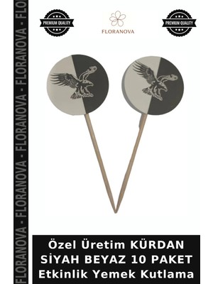 Floranova Özel Üretim Kürdan Siyah Beyaz 10 Paket Etkinlik Yemek Kutlama