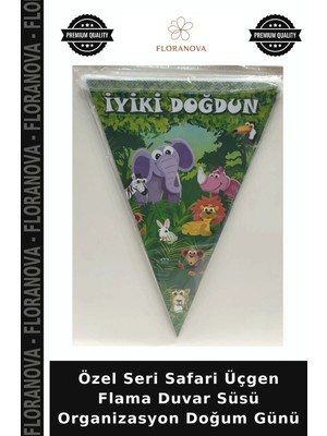 Floranova Özel Seri Safari Üçgen Flama Duvar Süsü Organizasyon Doğum Günü