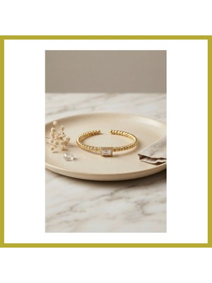 Bezos Gold Renk Dorika Model Kare Zirkon Taşlı Kadın Bileklik Bcks