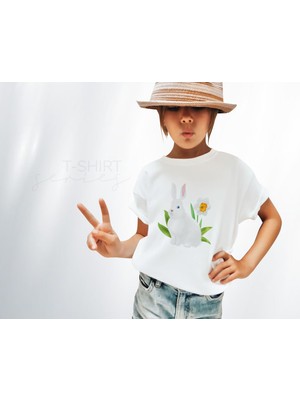 Bk Gift Paskalya Tasarımlı Kız Çocuk Beyaz T-Shirt, Arkadaşa Hediye, Doğum Günü Hediyesi, Trend Tişört, Paskalya Bayramı-3
