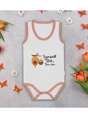 Bk Kids Kişiye Özel Teyzesinin Balı Pembe Biyeli Askılı Sıfır Kol Bebek Body Zıbın, Yeni Doğan Bebek Hediyesi