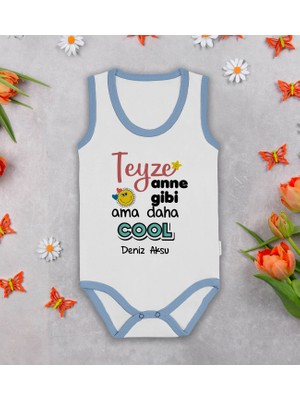 Bk Kids Kişiye Özel Teyze Anne Gibi Mavi Biyeli Askılı Sıfır Kol Bebek Body Zıbın, Yeni Doğan Bebek Hediyesi