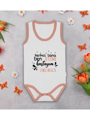 Bk Kids Kişiye Özel Teyzeme Hastayım Pembe Biyeli Askılı Sıfır Kol Bebek Body Zıbın, Yeni Doğan Bebek Hediyesi