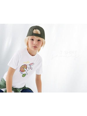 Bk Gift Paskalya Tasarımlı Erkek Çocuk Beyaz T-Shirt, Arkadaşa Hediye, Doğum Günü Hediyesi, Trend Tişört, Paskalya Bayramı-5