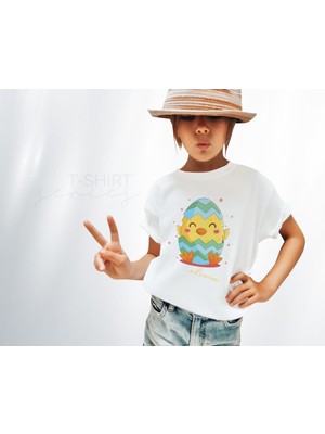 Bk Gift Paskalya Tasarımlı Kız Çocuk Beyaz T-Shirt, Arkadaşa Hediye, Doğum Günü Hediyesi, Trend Tişört, Paskalya Bayramı-2