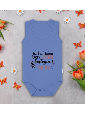 Bk Kids Kişiye Özel Teyzeme Hastayım Mavi %100 Pamuklu Askılı Sıfır Kol Bebek Body Zıbın, Yeni Doğan Bebek Hediyesi