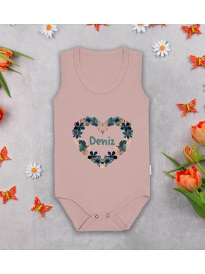 Bk Kids Kişiye Özel Isimli Pembe %100 Pamuklu Askılı Sıfır Kol Bebek Body Zıbın-8, Yeni Doğan Bebek Hediyesi