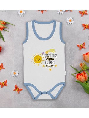 Bk Kids Kişiye Özel Teyzem Halleder Mavi Biyeli Askılı Sıfır Kol Bebek Body Zıbın, Yeni Doğan Bebek Hediyesi