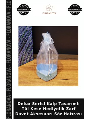 Floranova Delux Serisi Kalp Tasarımlı Tül Kese Hediyelik Zarf Davet Aksesuarı Söz Hatırası