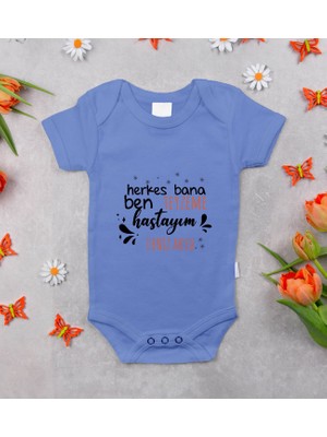 Bk Kids Kişiye Özel Teyzeme Hastayım Tasarımlı Mavi %100 Pamuklu Kısa Kol Bebek Body Zıbın, Yeni Doğan Bebek Hediyesi