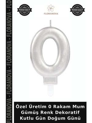 Floranova Özel Üretim 0 Rakam Mum Gümüş Renk Dekoratif Kutlu Gün Doğum Günü