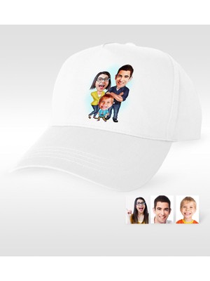 BK Gift Kişiye Özel Aile Karikatür Beyaz Şapka - 1