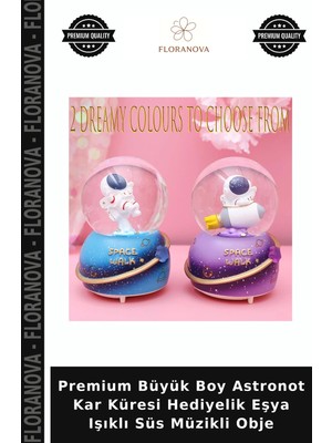 Floranova Premium Büyük Boy Astronot Kar Küresi Hediyelik Eşya Işıklı Süs Müzikli Obje