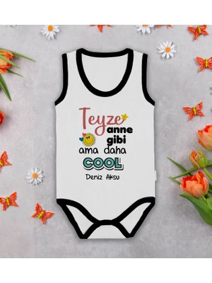 Bk Kids Kişiye Özel Teyze Anne Gibi Siyah Biyeli Askılı Sıfır Kol Bebek Body Zıbın, Yeni Doğan Bebek Hediyesi