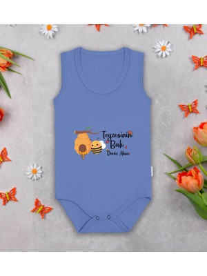 Bk Kids Kişiye Özel Teyzesinin Balı Mavi %100 Pamuklu Askılı Sıfır Kol Bebek Body Zıbın, Yeni Doğan Bebek Hediyesi