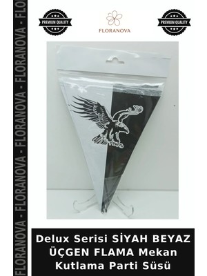 Floranova Delux Serisi Siyah Beyaz Üçgen Flama Mekan Kutlama Parti Süsü