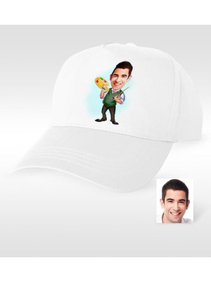 BK Gift Kişiye Özel Bay Ressam Karikatür Beyaz Şapka - 1