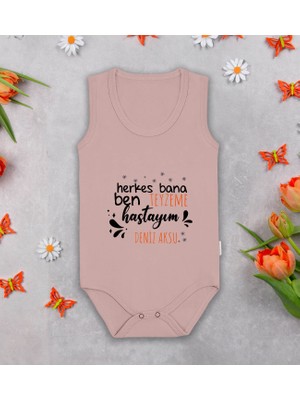 Bk Kids Kişiye Özel Teyzeme Hastayım Pembe %100 Pamuklu Askılı Sıfır Kol Bebek Body Zıbın, Yeni Doğan Bebek Hediyesi