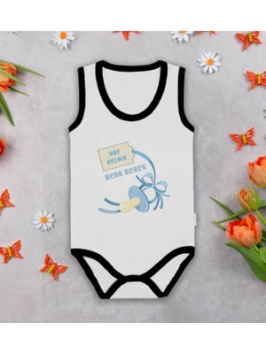 Bk Kids Kişiye Özel Isimli Siyah Biyeli Askılı Sıfır Kol Bebek Body Zıbın-9, Yeni Doğan Bebek Hediyesi
