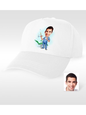 BK Gift Kişiye Özel Bay Diş Hekimi Karikatür Beyaz Şapka - 4