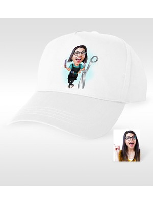 BK Gift Kişiye Özel Bayan Kuaförü Karikatür Beyaz Şapka - 1