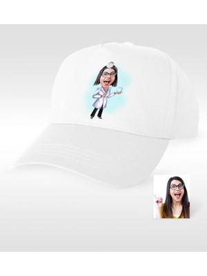 BK Gift Kişiye Özel Bayan Diş Hekimi Karikatür Beyaz Şapka - 1