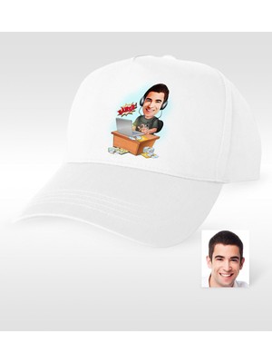 BK Gift Kişiye Özel Bay Gamer Karikatür Beyaz Şapka - 1