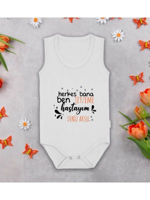 Bk Kids Kişiye Özel Teyzeme Hastayım Beyaz Askılı Sıfır Kol Bebek Body Zıbın, Yeni Doğan Bebek Hediyesi