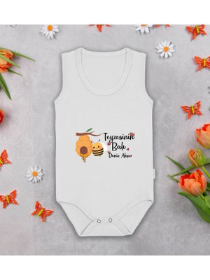 Bk Kids Kişiye Özel Teyzesinin Balı Beyaz Askılı Sıfır Kol Bebek Body Zıbın, Yeni Doğan Bebek Hediyesi