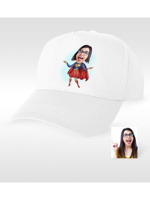 BK Gift Kişiye Özel Süper Kız Karikatür Beyaz Şapka - 1