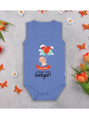 Bk Kids Kişiye Özel Mekanın Sahibi Geliyor Mavi %100 Pamuklu Askılı Sıfır Kol Bebek Body Zıbın, Yeni Doğan Bebek Hediyesi