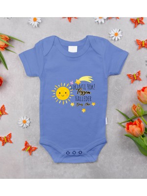Bk Kids Kişiye Özel Teyzem Halleder Tasarımlı Mavi %100 Pamuklu Kısa Kol Bebek Body Zıbın, Yeni Doğan Bebek Hediyesi