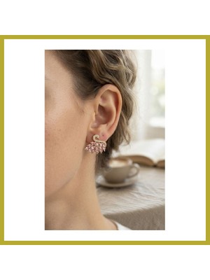 Bezos Pembe Zirkon Taşlı Gold Swan Kuğu Model Kadın Küpe Bcks