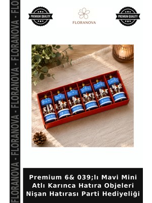 Floranova Premium 6& 039;LI Mavi Mini Atlı Karınca Hatıra Objeleri Nişan Hatırası Parti Hediyeliği